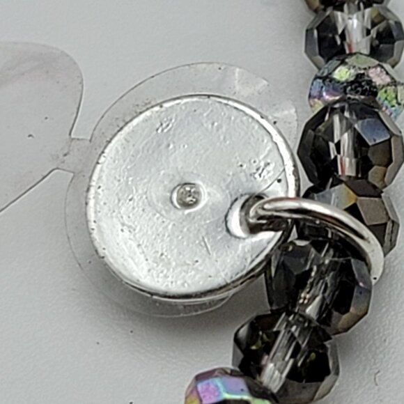 Bomb Party Black Onyx Charm Smoky Crystal Bracelet Stretch 7" Adj. Silver Tone - Picture 7 of 8